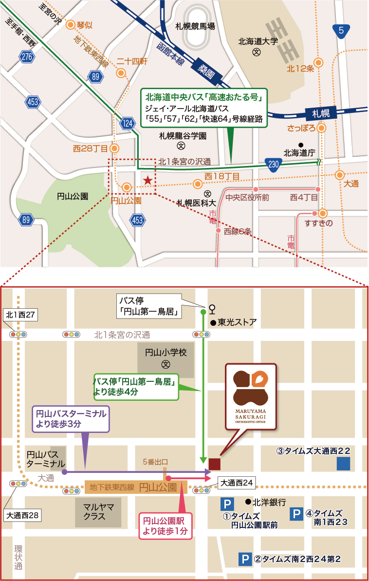 円山さくらぎ矯正歯科地図