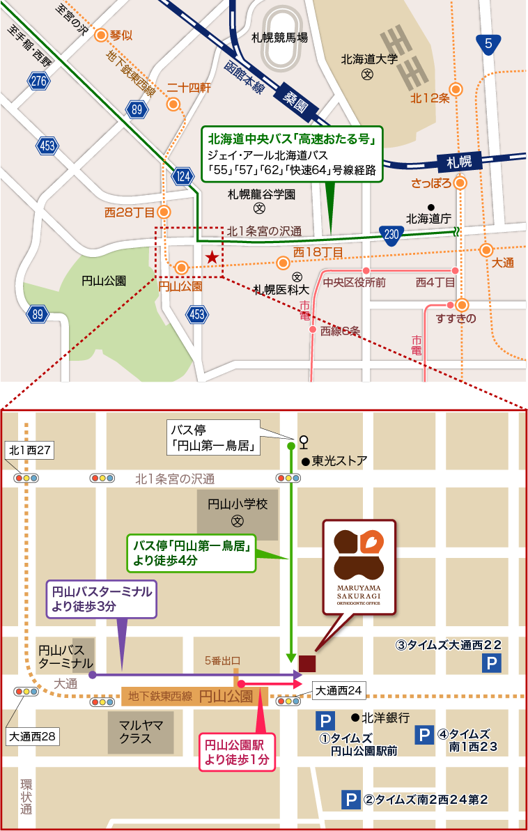 円山さくらぎ矯正歯科地図